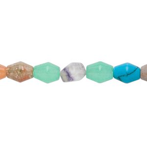 Multi-gemstone / glass 1pkg1, double cone bead 15.5-16 inch 8x6mm