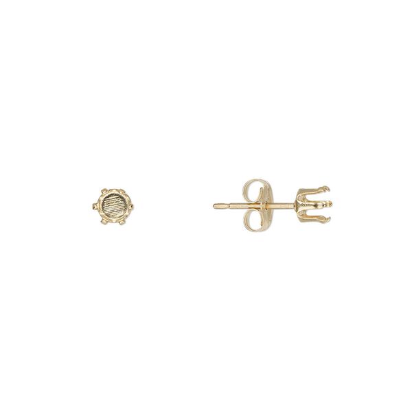 Earstud 1pkg2 Snap-Tite&reg; 14Kt gold-filled, 4mm round 6-prong setting / earnuts, 1 pair image number 0