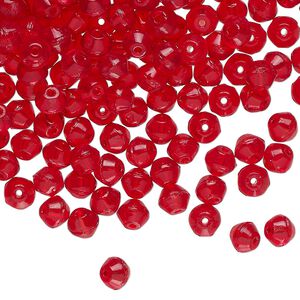 Bead, Czech pressed glass, translucent red, 4mm bicone. Sold per 1-ounce pkg, approximately 275 beads.