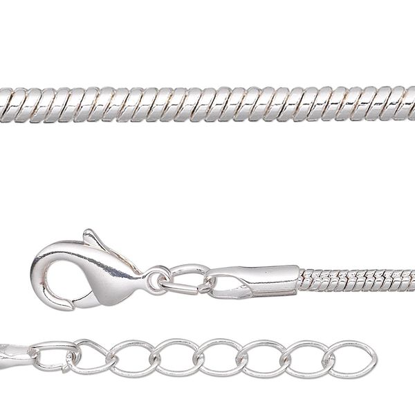 Chain 1pkg4 silver-plated snake, 2mm / lobster claw clasp, brass 18 inch image number 0
