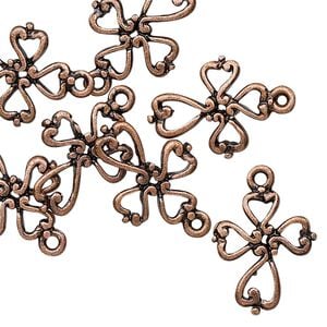 Drop, antique copper-finished "pewter" (zinc-based alloy), 16.5x14.5mm double-sided cross. Sold per pkg of 10.