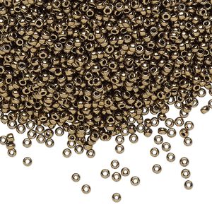 Seed bead, Miyuki, glass, pkg/250g, #11 rocaille, opaque metallic dark bronze, (RR-457).
