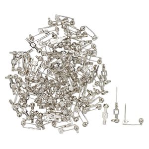 Pin back locking 1pkg100 silver-finished, 0.5 inch, steel