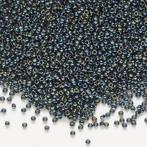 Seed bead, Miyuki, glass, pkg/35g, #15 rocaille, opaque iris gunmetal (RR-456).