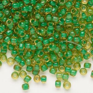 Seed bead, Dyna-Mites&trade;, glass 1pkg0.5kg, #6 round, translucent inside dyed color lime (225 6/0 RR)