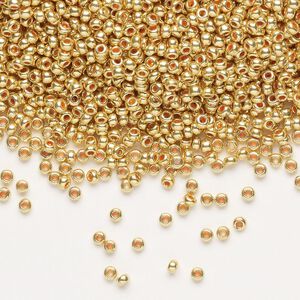 Seed bead, Preciosa Ornela Czech glass, pkg/500g, #11 rocaille, opaque metallic terra dyed gold clear, (18581).