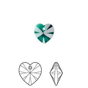 Drop 288pk emerald, Swarovski&reg; 10mm pendant heart 6228