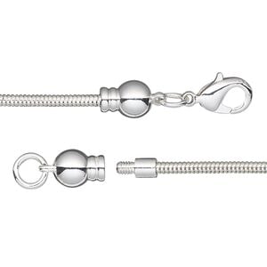 Chain 1pkg1 silver-plated snake, 2mm / lobster claw clasp / fits 3.5-6mm hole, Dione&reg; brass 24 inch