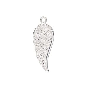Charm, sterling silver and cubic zirconia, 23.5x10.5mm single-sided wing. Sold individually.