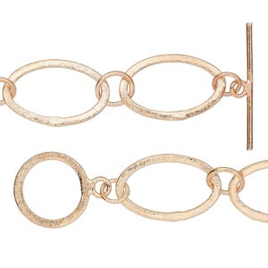 Chain 1pkg1 long & short, 16mm flat oval / toggle clasp, brushed copper 36 inch