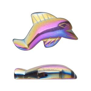 Hemalyke&trade; 1pkg2, electroplated half-drilled 1-sided dolphin focal 31x18mm
