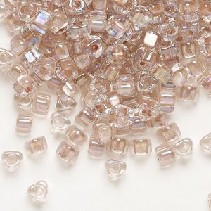 Seed bead, Miyuki, glass, transparent clear color-lined light rose, (TR1134), #5 triangle. Sold per 250-gram pkg.