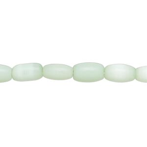 Bead, cat's eye glass (fiber optic glass), pkg/14 inch, opaque light green, 9x5mm center-drilled oval.