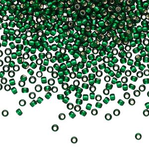 Seed bead, TOHO BEADS&reg;, glass, pkg/7.5g, #11 round, translucent silver-lined frosted green emerald (TR-11-36F).