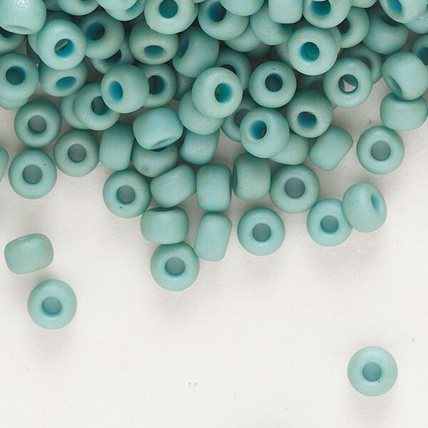 Seed bead, Miyuki, glass, pkg/250g, #6 rocaille, opaque matte luster seafoam, (RR-2028). image number 0