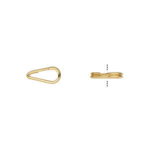 Split ring 1pkg10 gold-plated, 10x5mm teardrop, 7.5x3mm inside diameter / steel