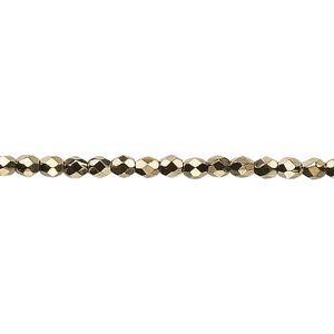 Bead, Czech fire-polished glass, opaque light bronze, 3mm faceted round. Sold per 15-1/2" to 16" strand, approximately 130 beads.