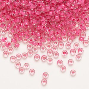 Seed bead, Preciosa Ornela Czech glass, pkg/500g, #8 rocaille, transparent terra intensive pink-lined clear, (08A77).