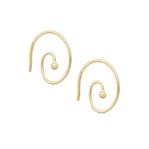 Ear wire 1pkg10 gold-plated, 16mm fancy oval swirl / 2mm ball, 19 gauge brass 5 pair