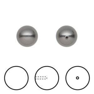 Pearl 1pkg4 dark grey, Crystal Passions&reg; 10mm half-drilled round 5818