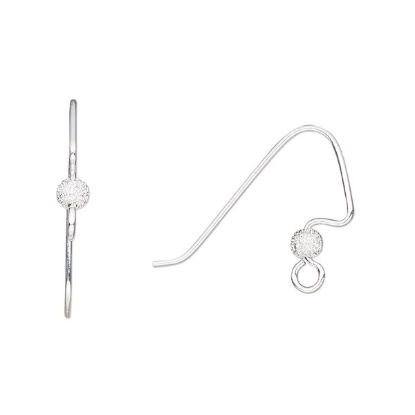Ear wire fishhook 1pkg100 silver-plated, 18mm angular / 3.5mm stardust ball / perfect balance / open loop, 22 gauge brass 50 pair image number 0