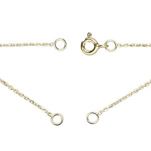 Chain 1pkg1 sterling silver cable, 1.0mm diamond-cut necklace component / 3.5mm jump ring / springring clasp, "vermeil" 18.75 inch