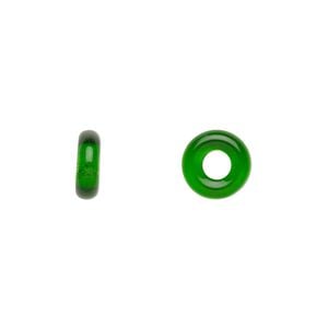 Bead, Czech pressed glass, emerald green, 9.5x3mm ring. Sold per pkg of 50.