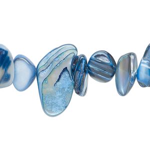 Mother-of-pearl shell 1pkg1, chip bead 30 inch ocean blue small to extra-large chip