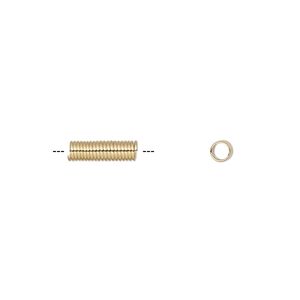 Cord coil glue-in 1pkg100 gold-finished, 10x3mm / 2mm inside diameter, brass