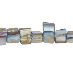 Mother-of-pearl shell 1pkg1, triangle tube bead 15 inch light blue and tan 7x6mm-12x10mm