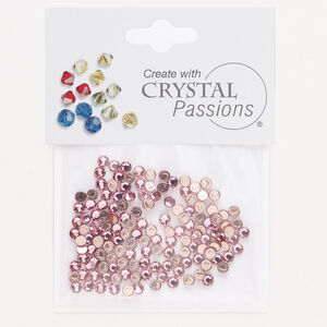 Flat back 1pkg144 light rose, Crystal Passions&reg; rhinestone 3.00-3.12mm hotfix round SS12