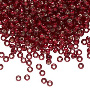 Seed bead, Miyuki, glass, pkg/250g, #8 rocaille, opaque silver-lined dark cranberry, (RR-11D).