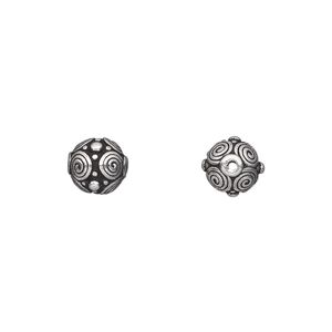 Bead, TierraCast&reg;, antique silver-plated pewter (tin-based alloy), 8mm round with spirals and dots design. Sold per pkg of 20.