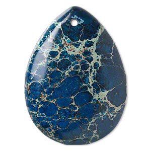 Magnesite 1pkg1, hand-cut flat back teardrop focal, lapis blue 50x37mm