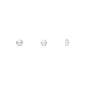 Pearl, White Lotus&trade;, cultured freshwater (bleached), white, 3.5-4mm half-drilled button, B grade, Mohs hardness 2-1/2 to 4. Sold per pair.