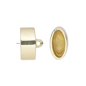 Cord end glue-in 1pkg2 "pewter", 16x9mm oval / 13.5x6.5mm inside diameter, gold-finished