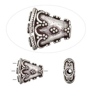 Bead 1pkg1 sterling silver, 12.5x12.5x11.5mm triangle cone, antiqued