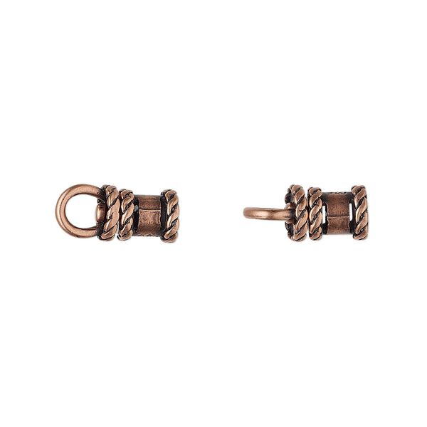 Crimp end 1pkg2 copper-plated, 8.5x6mm swivel tube / loop / rope trim design / 3mm inside diameter, brass / antiqued / JBB Findings image number 0