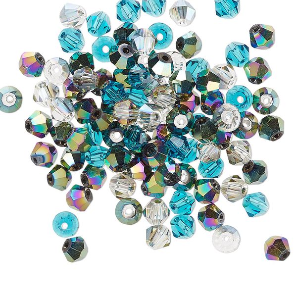 Bead mix 100pk 16 facets ocean, Celestial Crystal&reg; 4mm bicone image number 0