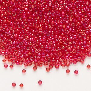 Seed bead, Preciosa Ornela Czech glass, pkg/50g, #11 rocaille, translucent rainbow red, (91070).