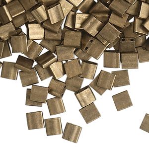 Bead, Miyuki, TILA&reg;, glass, opaque matte metallic dark bronze, (TL2006), 5mm square with (2) 0.8mm holes, fits up to 3mm beads. Sold per 250-gram pkg.