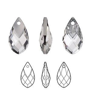 Drop 1pk crystal light chrome, Crystal Passions&reg; 18x10mm pendant metallic cap pear 6565
