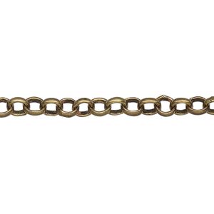 Chain 1pkg1 brass-plated rolo, 5mm, antique brass 5 foot unfinished