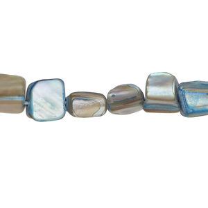 Mother-of-pearl shell 1pkg1, triangle tube bead 14 inch light blue teal 7x6mm-11x9mm