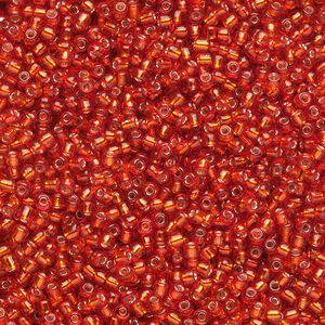 Seed bead, Ming Tree&trade;, glass, pkg/1 pound, #11 round, transparent silver-lined red.
