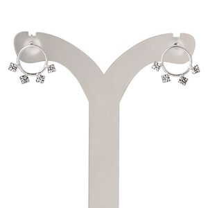 Earstud, Create Compliments&reg;, sterling silver and crystal, clear, 13x10.5mm. Sold per pair.