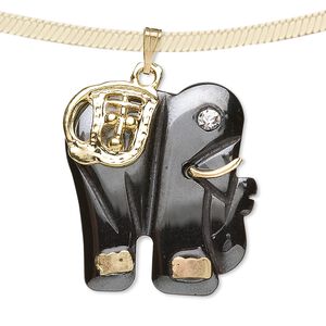 Hemalyke&trade; / brass / glass rhinestone 1pkg1, gold-finished / silver-finished elephant pendant 26x24mm