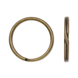 Key ring 1pkg10 brass-finished, 25mm round, 21.6mm inside diameter / steel / antique