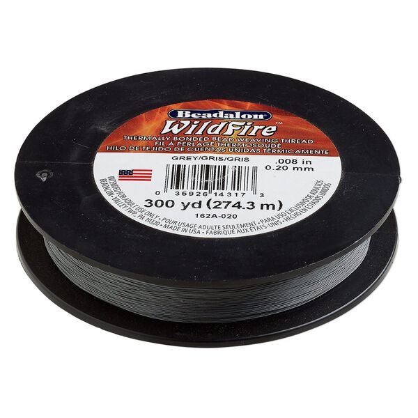 Thread, Beadalon&reg; WildFire&trade; 1pkg1, polyester, grey, 0.2mm with bonded coating, 12-pound test, 300-yard spool. image number 0
