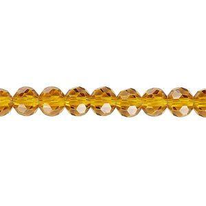 Bead 1pk 32 facets transparent gold, Celestial Crystal&reg; 6mm round 15.5-16 inch